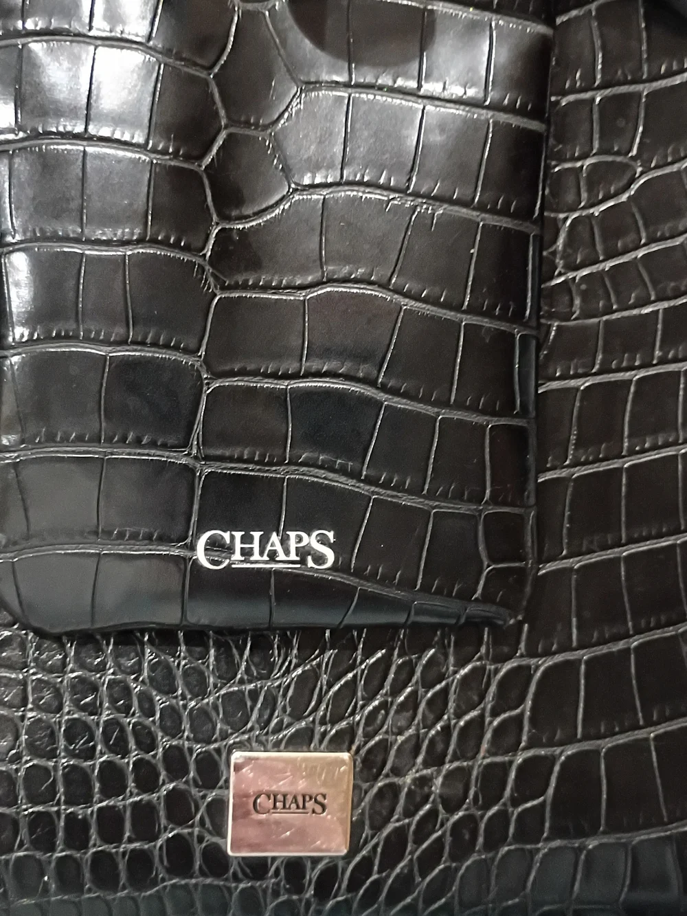 Chaps Black Croc-Embossed Tote with Matching Wristlet